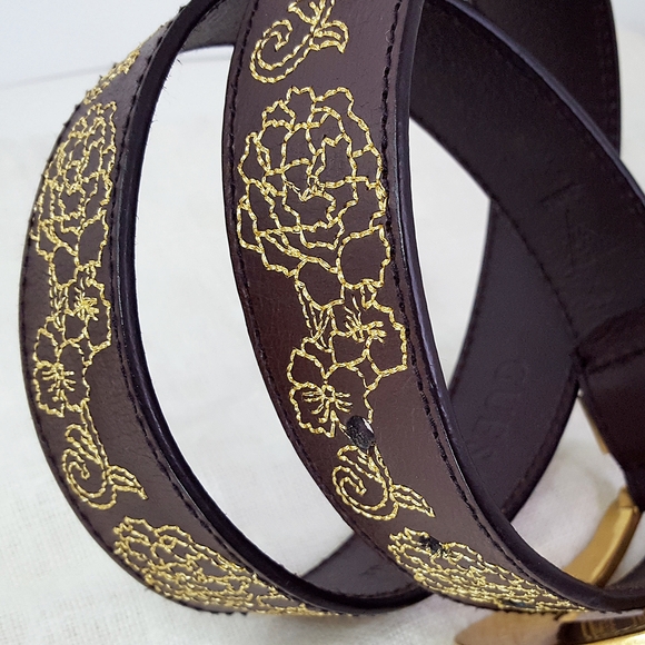 Guess🍂Embroidered Leather Gold Buckle Western Belt| Engraved Floral - Picture 6 of 12